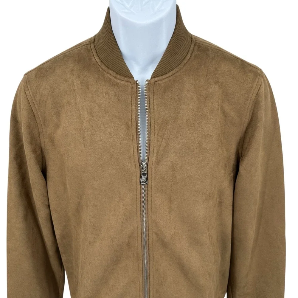 PX CLOTHING Bomber Jacket Brown Faux Suede Full Zipper Front Men's Small